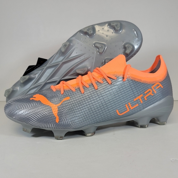 Puma Ultra 2.4 FG/AG Men's Soccer Cleats Size 12 Silver Neon Citrus 106698- 01